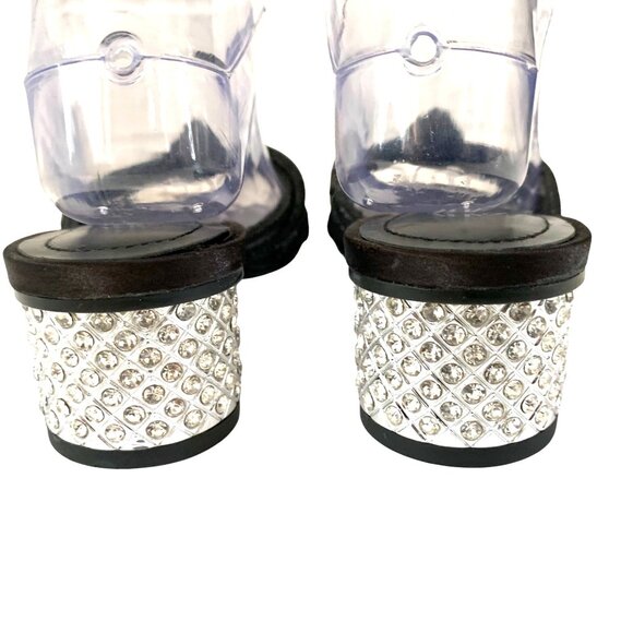 Zara Kitten Rhinestone Heel Black Strappy Knot Sandals 7.5 Wedding Cruise Resort - Picture 5 of 9